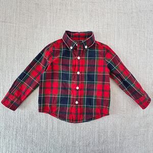 Janie & Jack Red Plaid Button Down Shirt VGUC 12-18mo